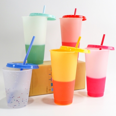 5pcs/set Reusable shenzhen color changing plastic pp cup with lid and straw 24oz